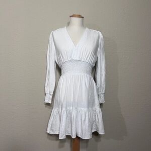 ZARA Linen Ruffle Long Sleeve Dress XS